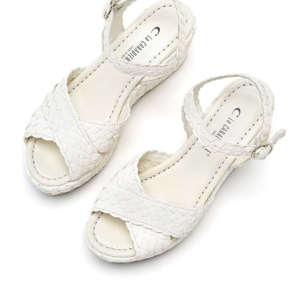 La Canadienne Prevost Platform SANDALS Size EU 40 9.5 Woven White Leather NEW - Picture 5 of 16